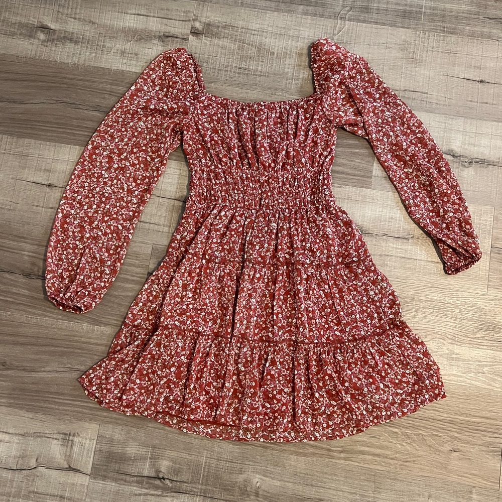 Trixxi Red Floral Smocked Dress